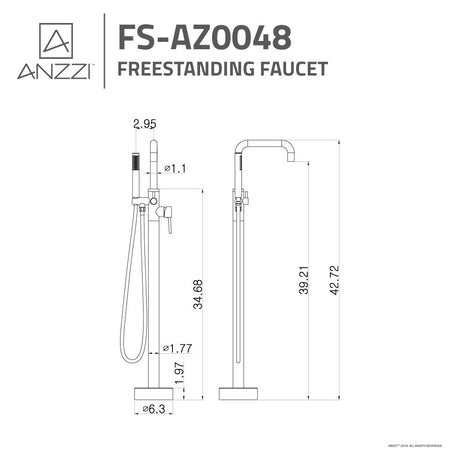 ANZZI FS-AZ0048BN Moray Series 2-Handle Freestanding Tub Faucet with Hand Shower in Brushed Nickel