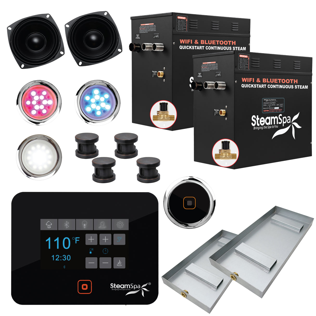 Steam Shower Generator Kit System | Oil Rubbed Bronze + Self Drain Combo| Enclosure Steamer Sauna Spa Stall Package|Touch Screen Wifi App/Bluetooth Control Panel |2x 10.5 kW Raven | RVB2100ORB-A RVB2100ORB-A