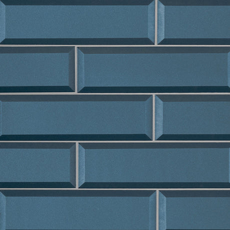 Tahiti blue beveled 2.5x8 glossy glass blue subway tile SMOT-GL-T-TAHBLU2.5X8 product shot multiple tiles angle view