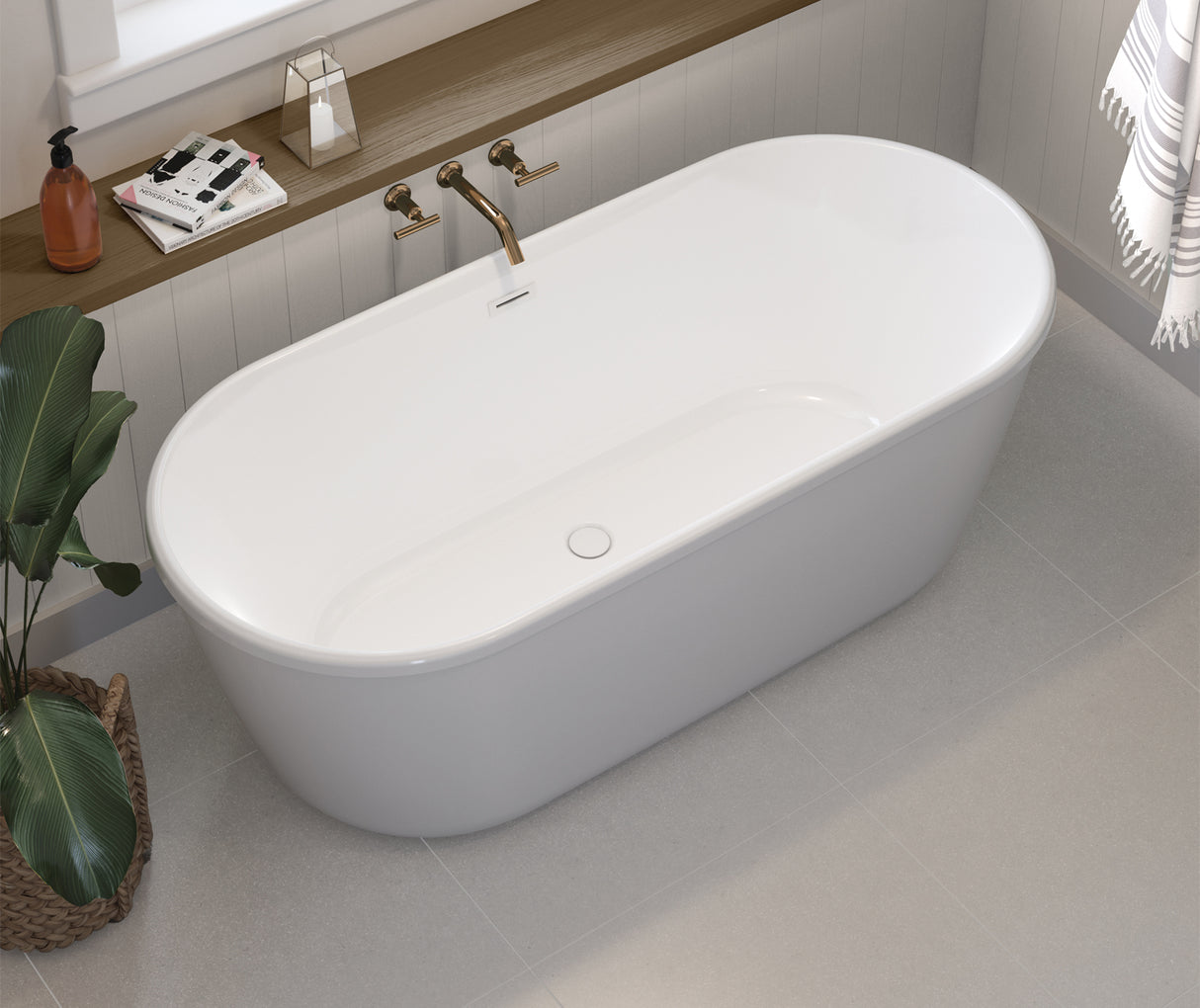 MAAX 107520-000-002-000 Golan 6429 AcrylX Freestanding Center Drain Bathtub in White with White Skirt