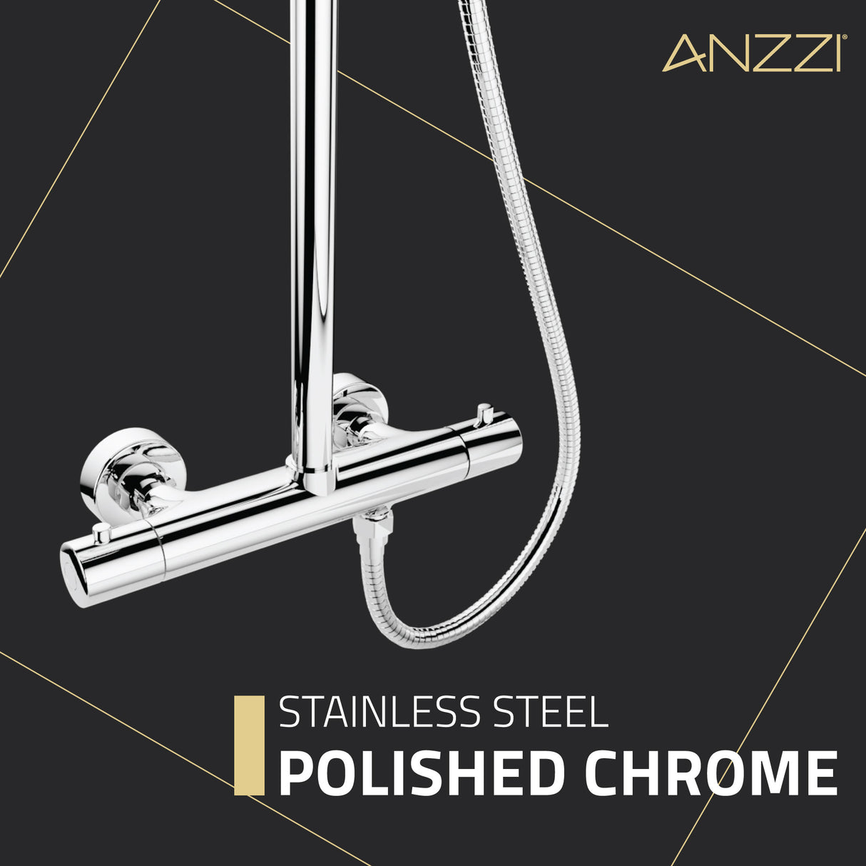 ANZZI SH-AZ101CH Heavy Rainfall Stainless Steel Shower Bar with Hand Sprayer in Polished Chrome