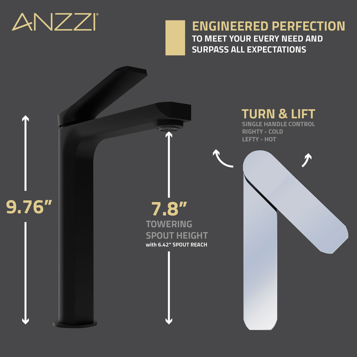 ANZZI L-AZ901MB-CH Single Handle Single Hole Bathroom Vessel Sink Faucet With Pop-up Drain in Matte Black & Chrome