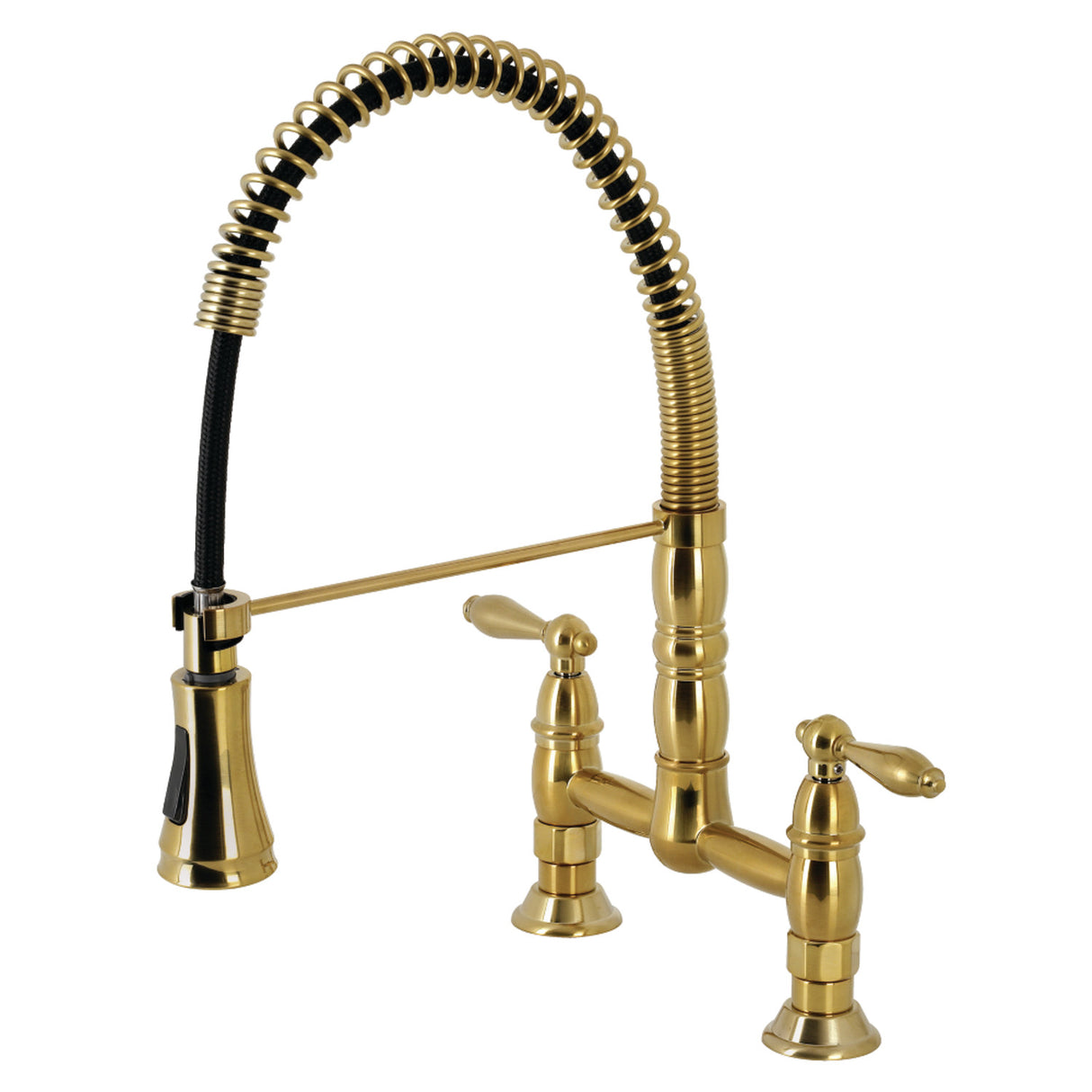 Gourmetier GS1277AL Heritage Two-Handle Deck-Mount Pull-Down Sprayer Kitchen Faucet, Brushed Brass