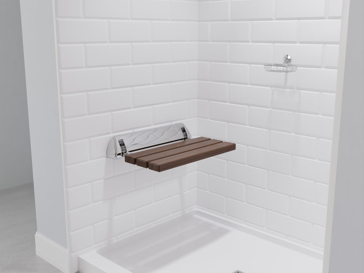 Kind 20 in. Teak Wall Mounted Folding Shower Seat SS-K-CH