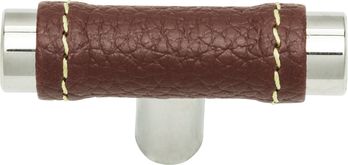 Atlas Homewares Zanzibar Brown Leather Knob 1 7/8 Inch Polished Chrome