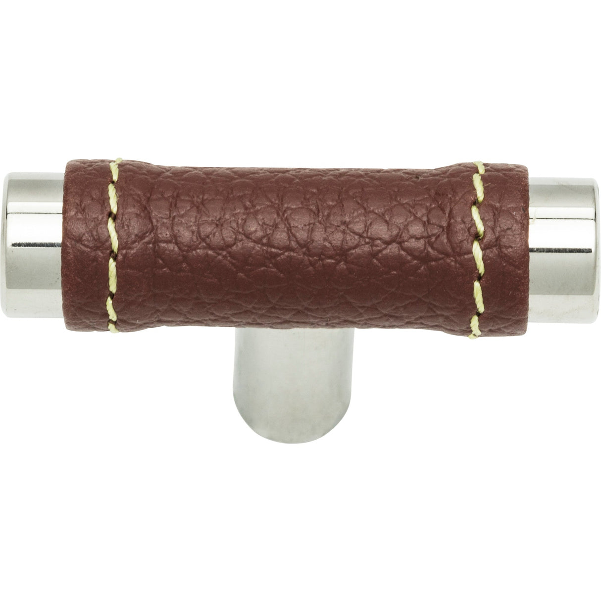 Atlas Homewares Zanzibar Brown Leather Knob 1 7/8 Inch Polished Chrome