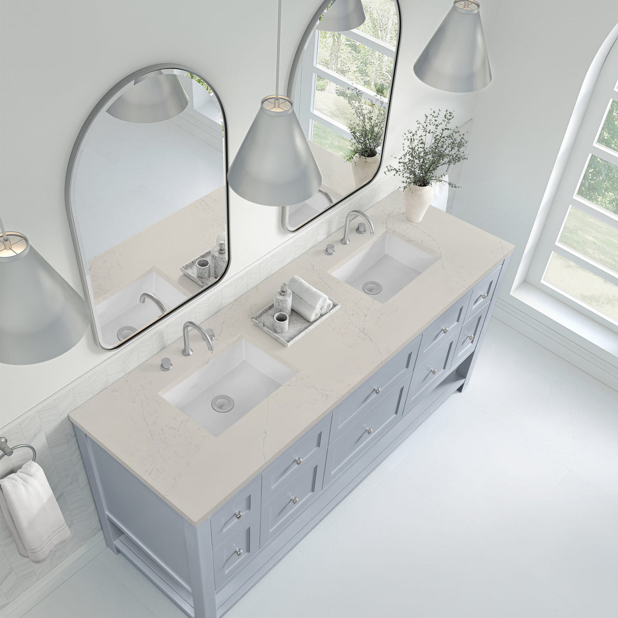 Breckenridge 72" Double Vanity, Serenity Blue, w/ 3 CM Siberian Silestone Top