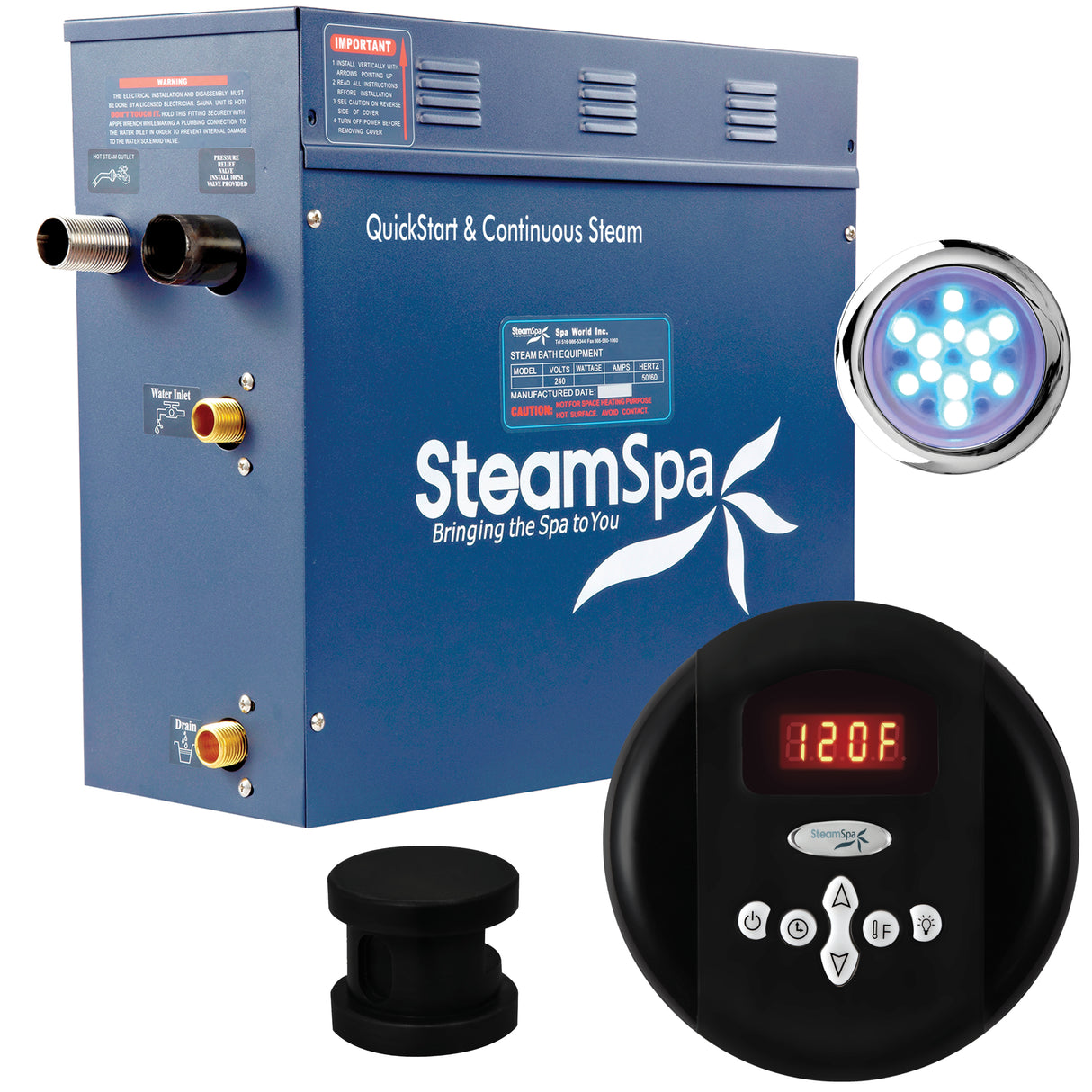 SteamSpa Indulgence 7.5 KW QuickStart Acu-Steam Bath Generator Package in Matte Black IN750MK
