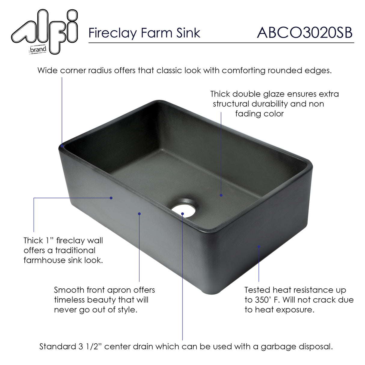 ALFI brand ABCO3020SB Concrete Color 30 inch Reversible Single Fireclay Farmhouse Kitchen Sink