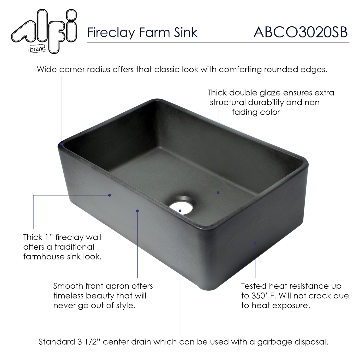 ALFI brand ABCO3020SB Concrete Color 30 inch Reversible Single Fireclay Farmhouse Kitchen Sink