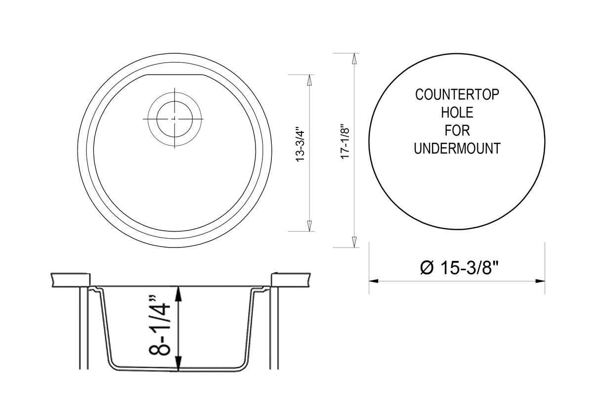 ALFI brand AB1717UM-T Titanium 17" Undermount Round Granite Composite Kitchen Prep Sink