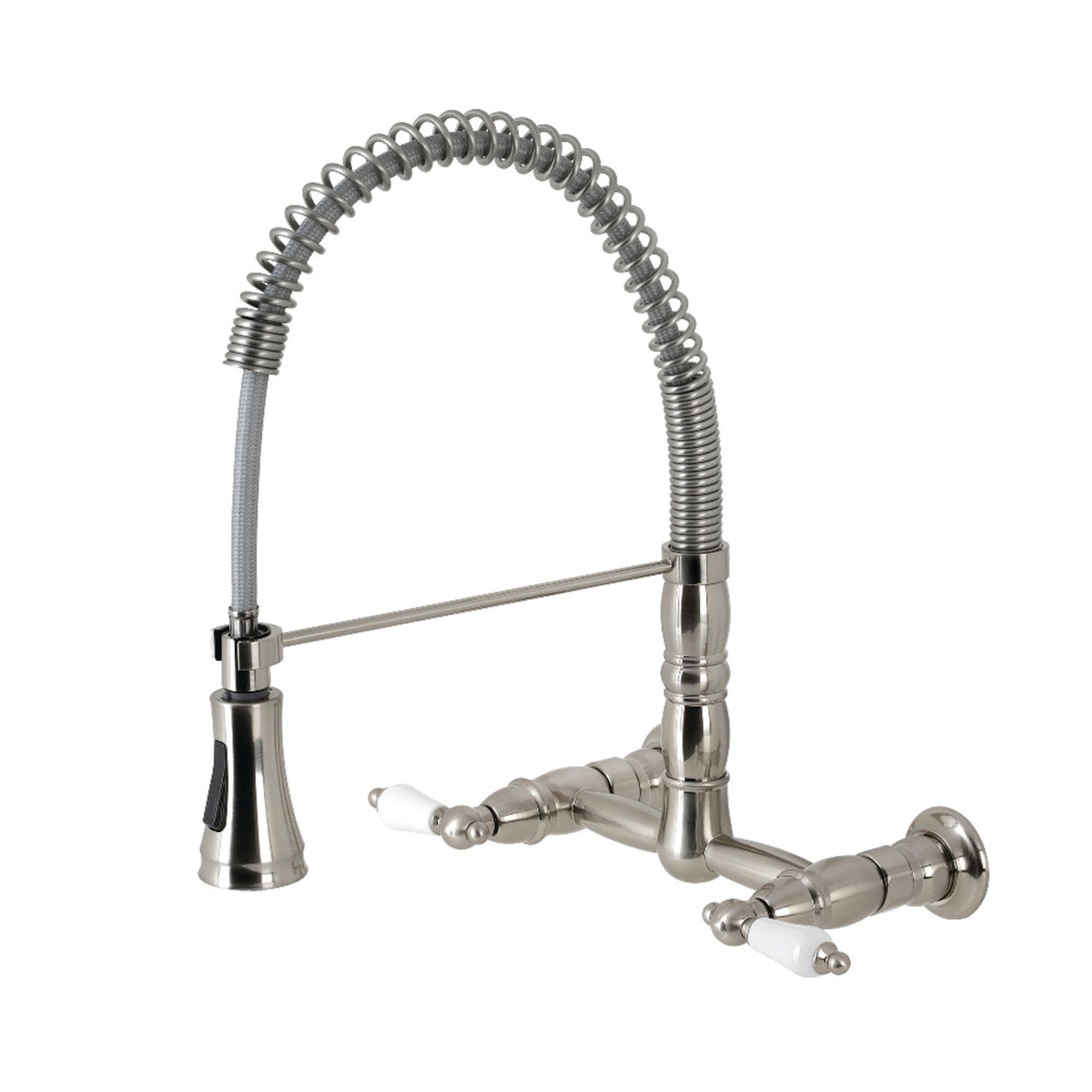 Gourmetier GS1248PL Heritage Two-Handle Wall-Mount Pull-Down Sprayer Kitchen Faucet, Brushed Nickel