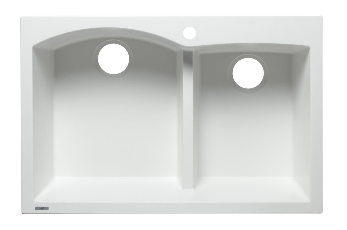 ALFI brand AB3320DI-W White 33" Double Bowl Drop In Granite Composite Kitchen Sink