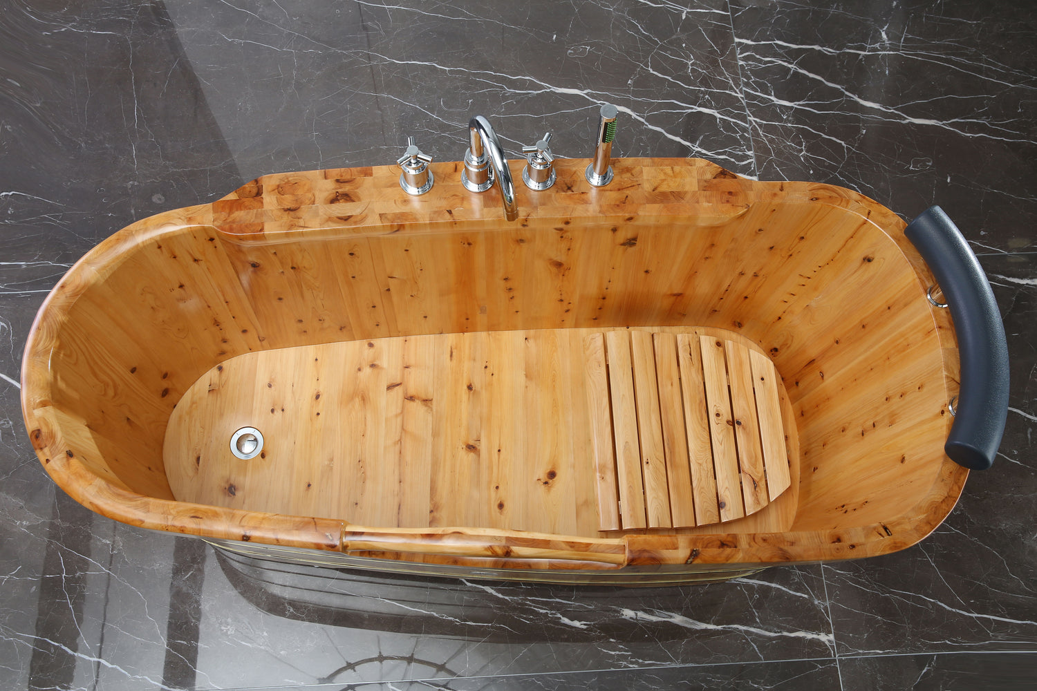 ALFI brand AB1136 61" Free Standing Cedar Wooden Bathtub with Chrome Tub Filler