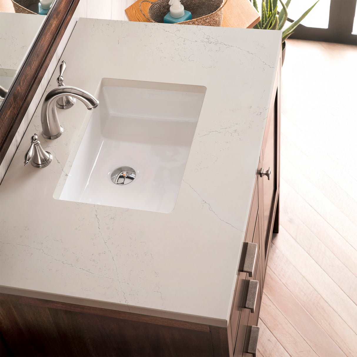 Addison 36" Single Vanity, Mid-Century Acacia, w/ 3 CM Siberian Silestone Top