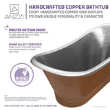 ANZZI BT-005 Ionian 67 in. Handmade Copper Double Slipper Flatbottom Non-Whirlpool Bathtub in Hammered Antique Copper
