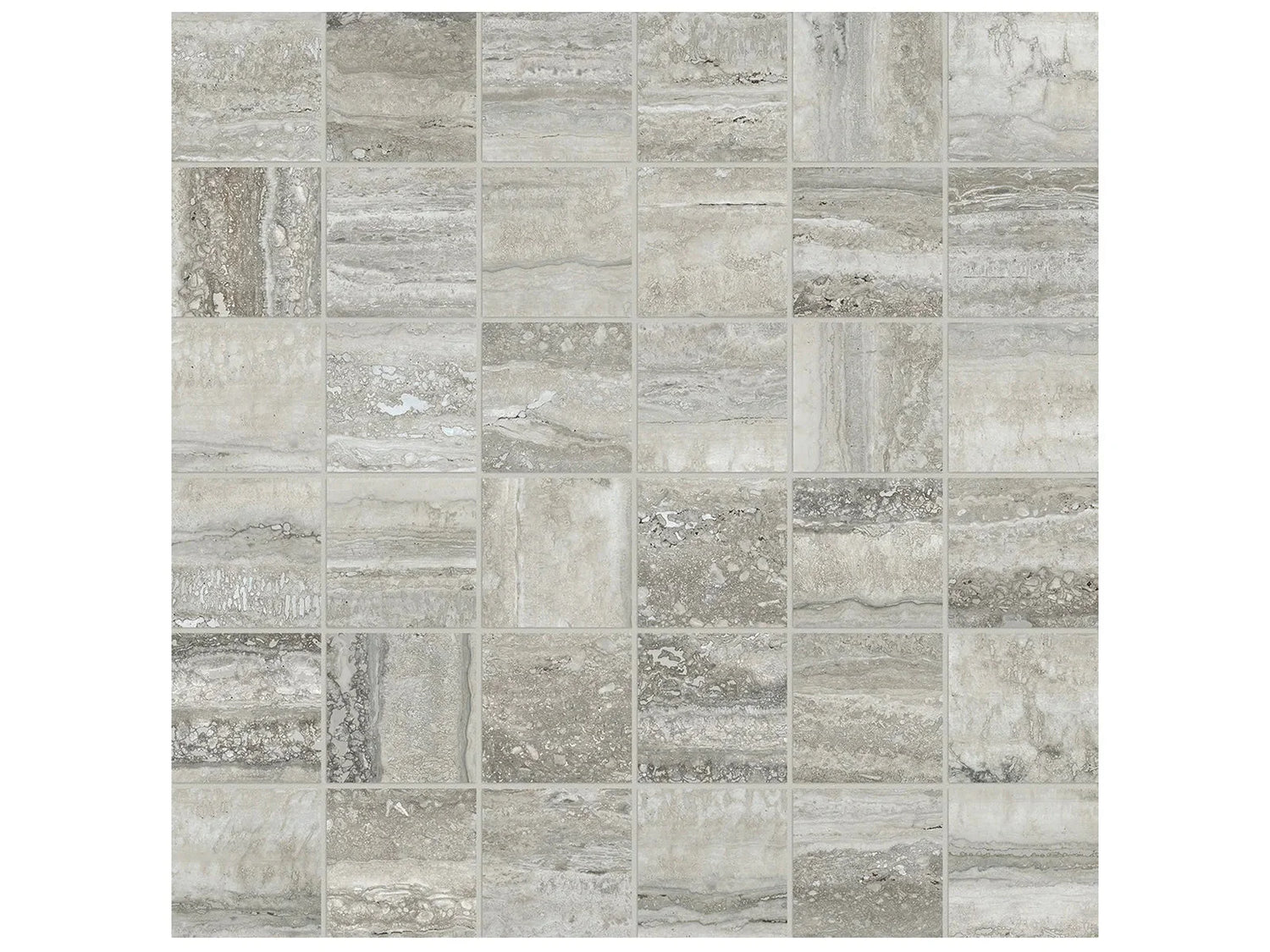 Anatolia Tile 2X2 La Marca Traventino Honed & Rectified 36 Piece Mosaics. 1 Sheet = .96 Sf. 4501-0373-0 (68-474) Travertino Instrata 2x2 Honed - premium natural stone mosaic tile from Anatolia Tile, available at PoshHaus showroom in Keene, NH