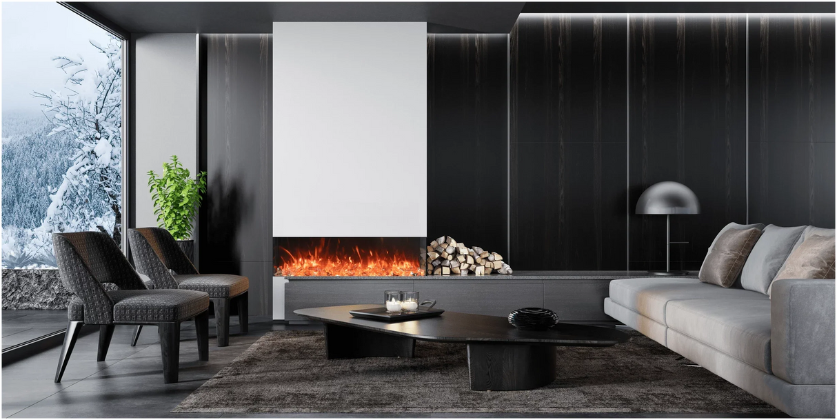 Amantii TRV-55-BESPOKE Tru View Bespoke - 55" Indoor / Outdoor 3 Sided Electric Fireplace Featuring a 20" Height, WiFi Compatibility, Bluetooth Connectivity, Multi Function Remote, and a Selection of Media Options