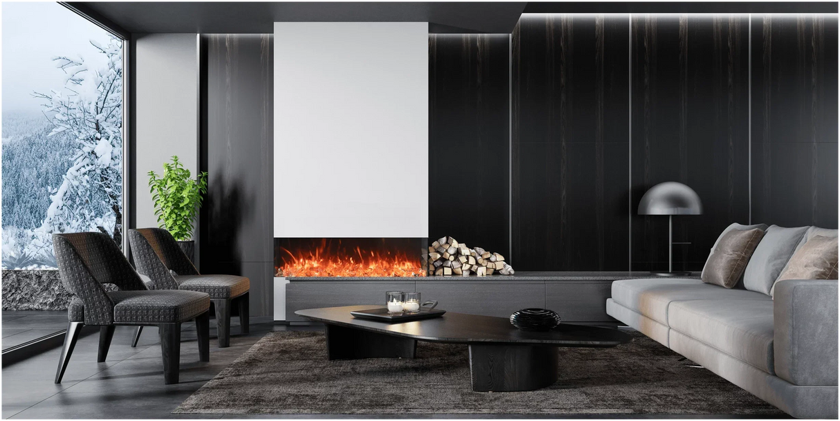 Amantii TRV-65-BESPOKE Tru View Bespoke - 65" Indoor / Outdoor 3 Sided Electric Fireplace Featuring a 20" Height, WiFi Compatibility, Bluetooth Connectivity, Multi Function Remote, and a Selection of Media Options