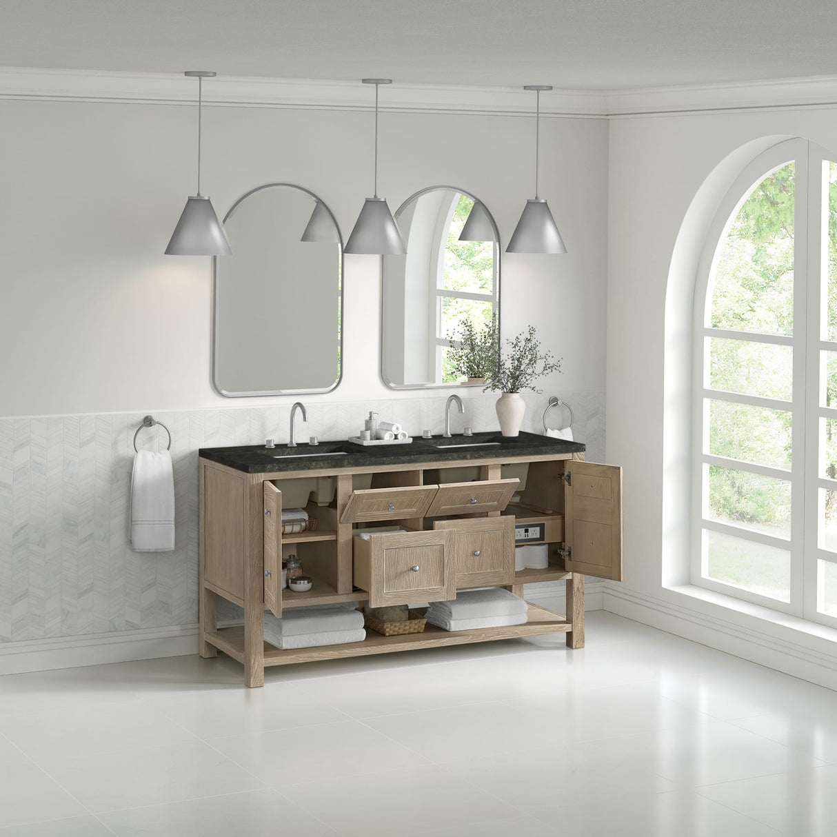 Breckenridge 60" Double Vanity, Whitewashed Oak, w/ 3 CM Phantome Eclos Top