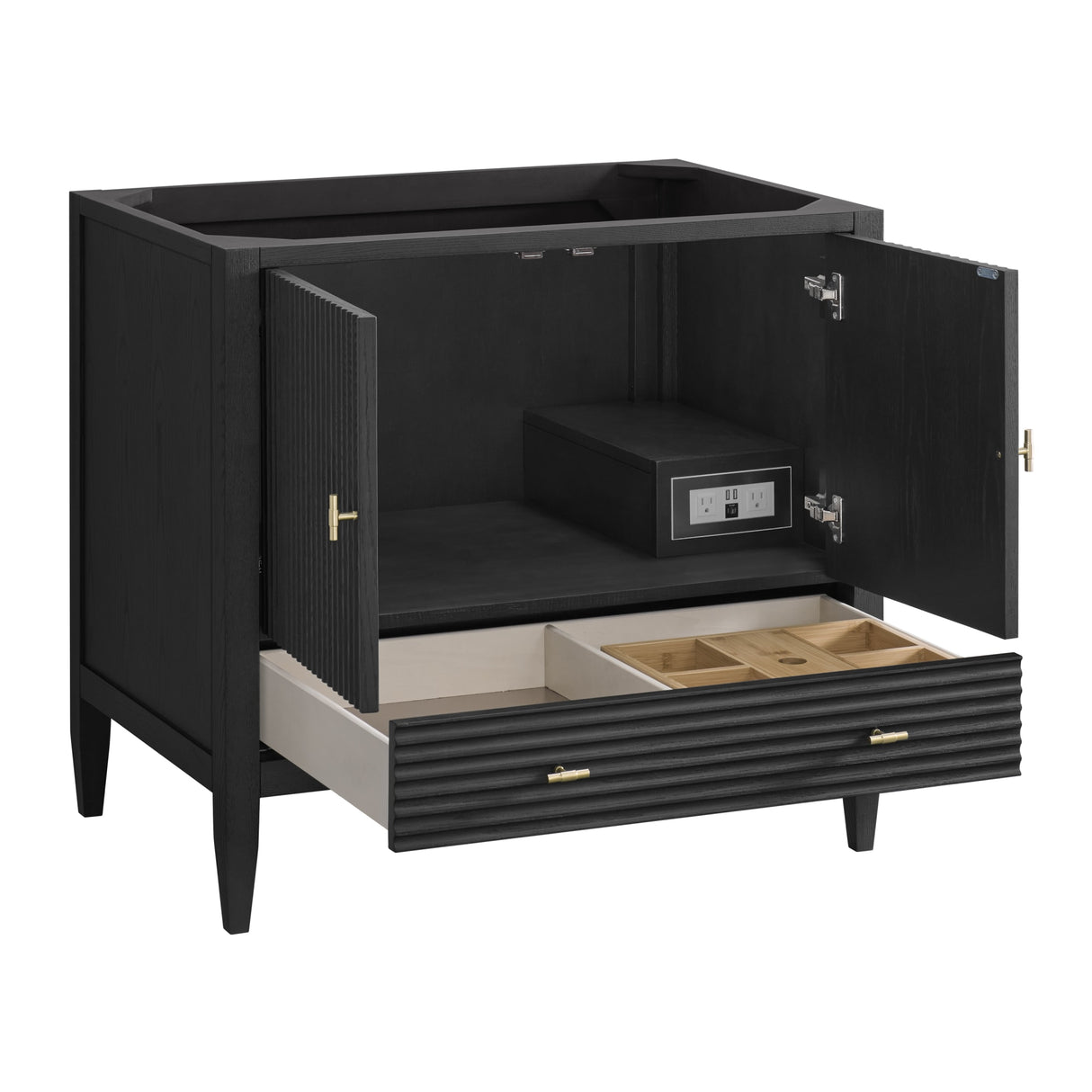 Myrrin 36" Vanity, Carbon Oak w/ 3 CM Eternal Jasmine Pearl Silestone Top