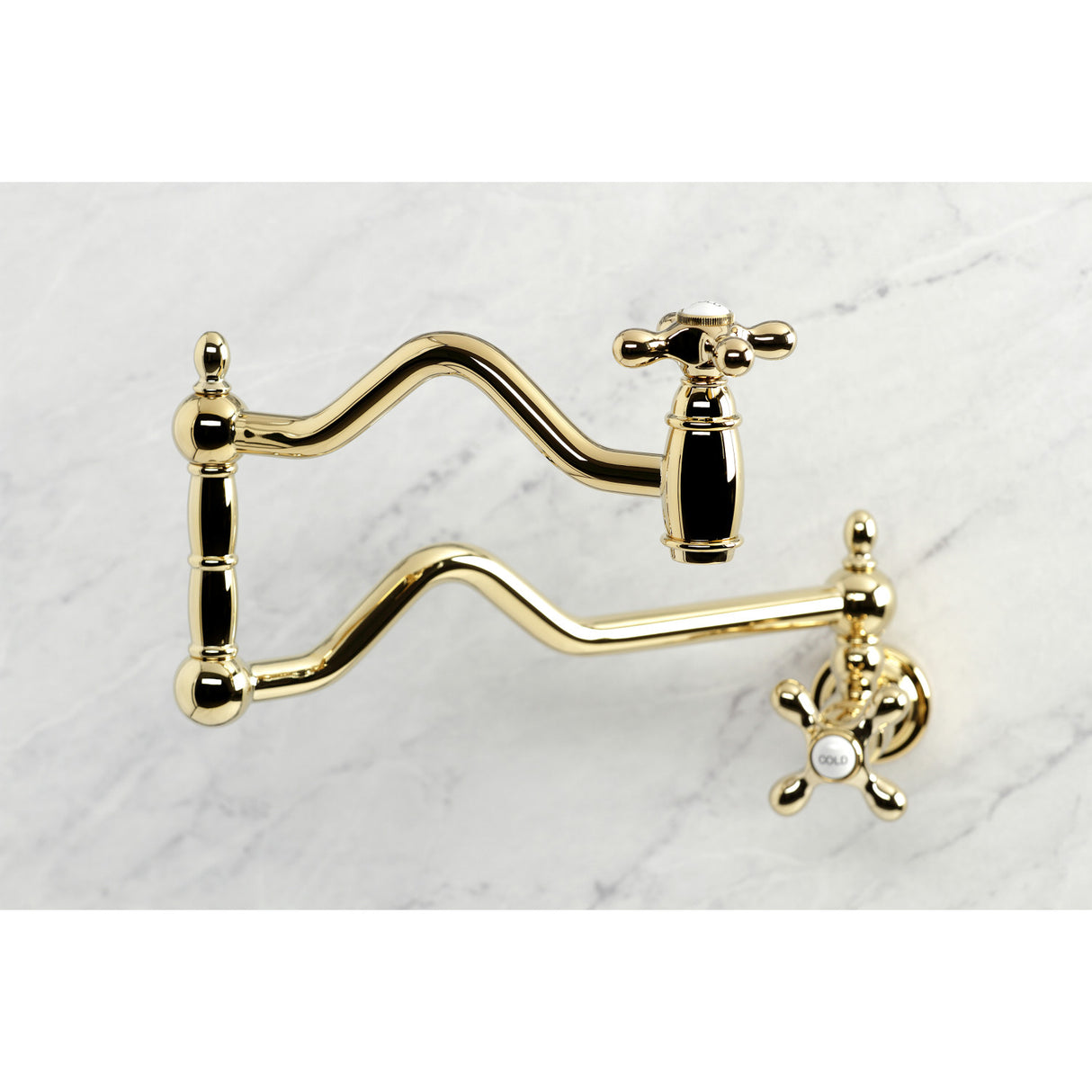 Kingston Brass KS2102AX Heritage Wall Mount Pot Filler, Polished Brass