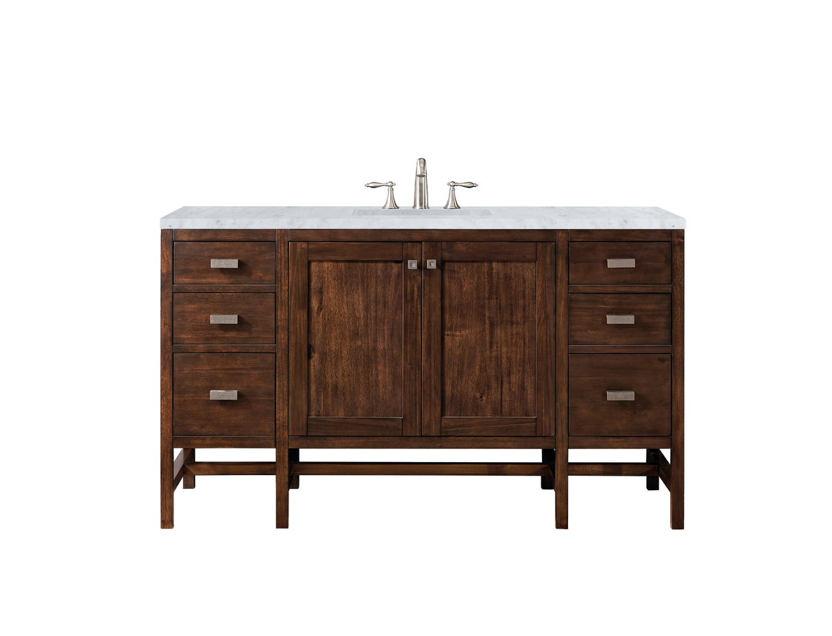 Addison 60" Single Vanity, Mid-Century Acacia w/ 3 CM Carrara White Top