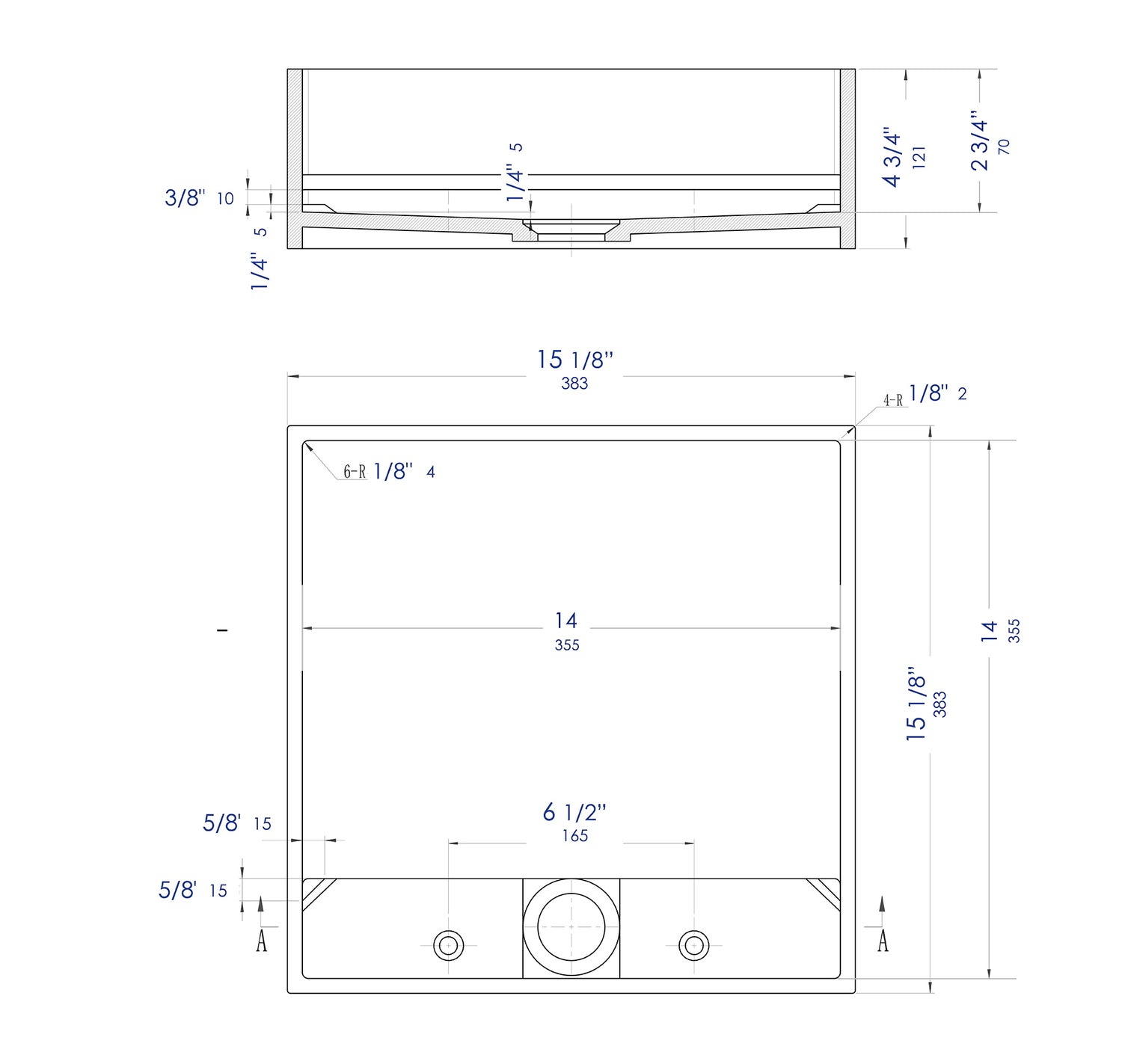 14" Square White Matte Solid Surface Resin Sink