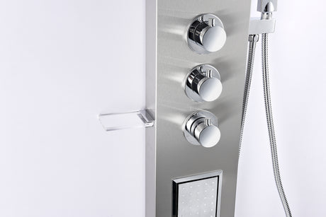 ANZZI SP-AZ8094 Mesmer 58 in. Full Body Shower Panel with Heavy Rain Shower and Spray Wand in Brushed Steel