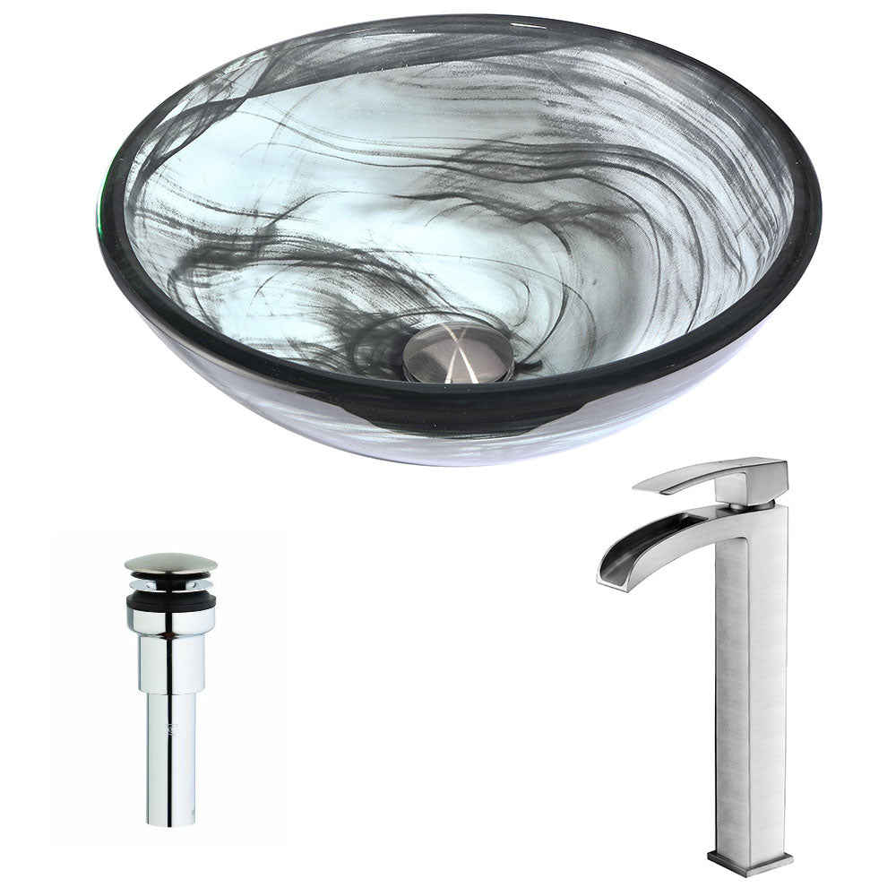ANZZI LSAZ054-097B Mezzo Series Deco-Glass Vessel Sink in Slumber Wisp with Key Faucet in Brushed Nickel