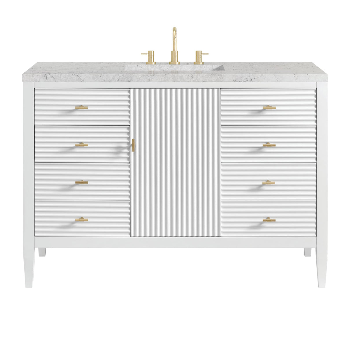 Myrrin 48" Single Vanity, Bright White w/ 3 CM Eternal Jasmine Pearl Silestone Top