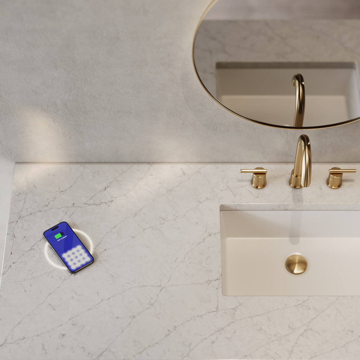 Breckenridge 60" Single Vanity, Serenity Blue, w/ 3 CM Eternal Jasmine Pearl Silestone Top w/ FreePower Wireless Charger