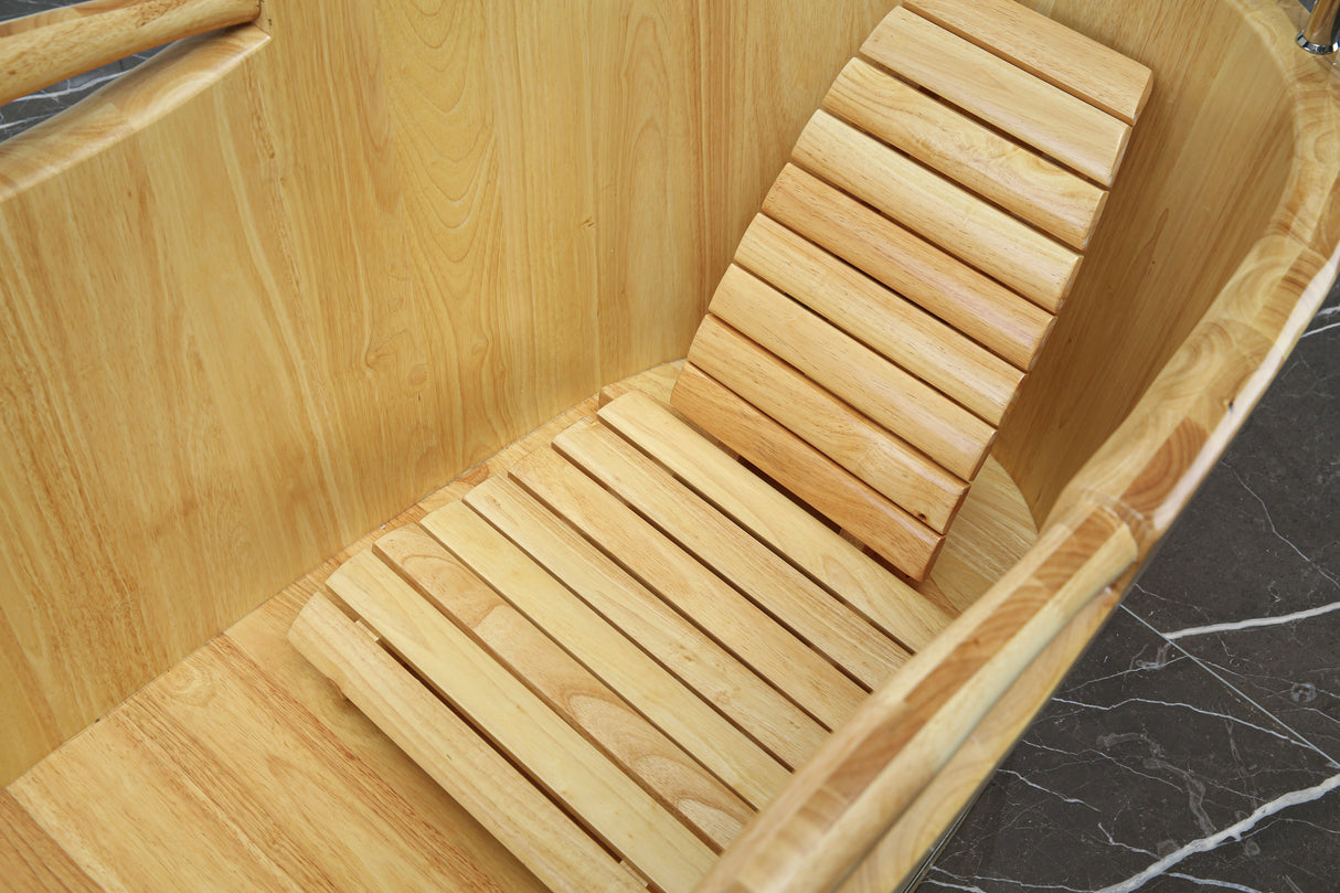 ALFI brand AB1163 61" Free Standing Wooden Bathtub with Cushion Headrest