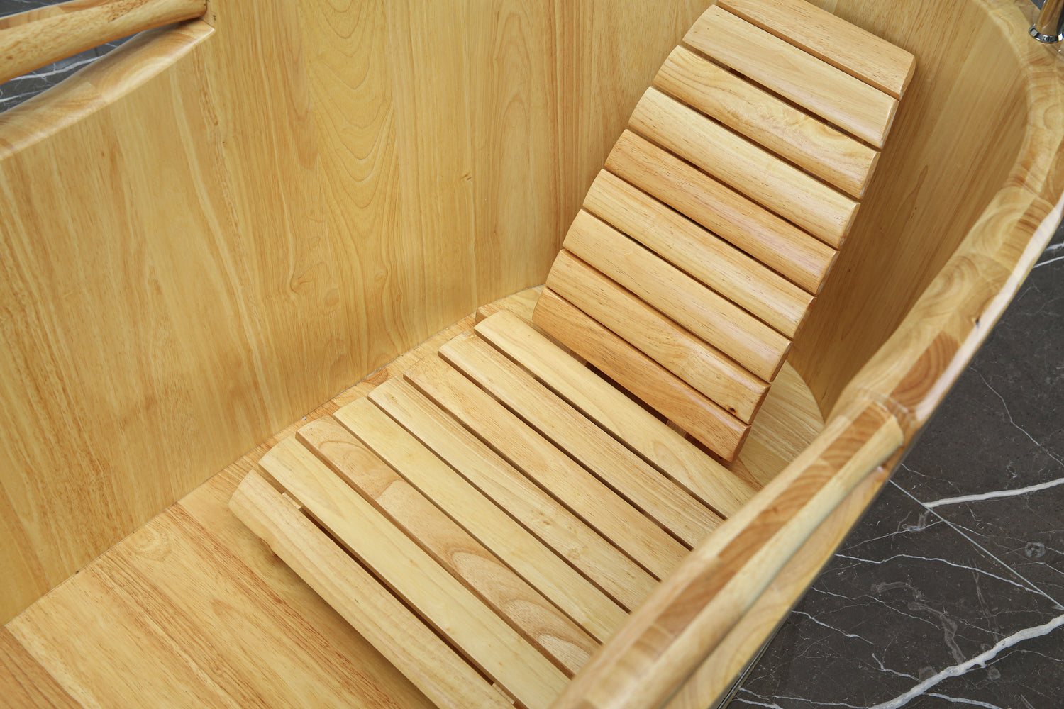 ALFI brand AB1163 61" Free Standing Wooden Bathtub with Cushion Headrest