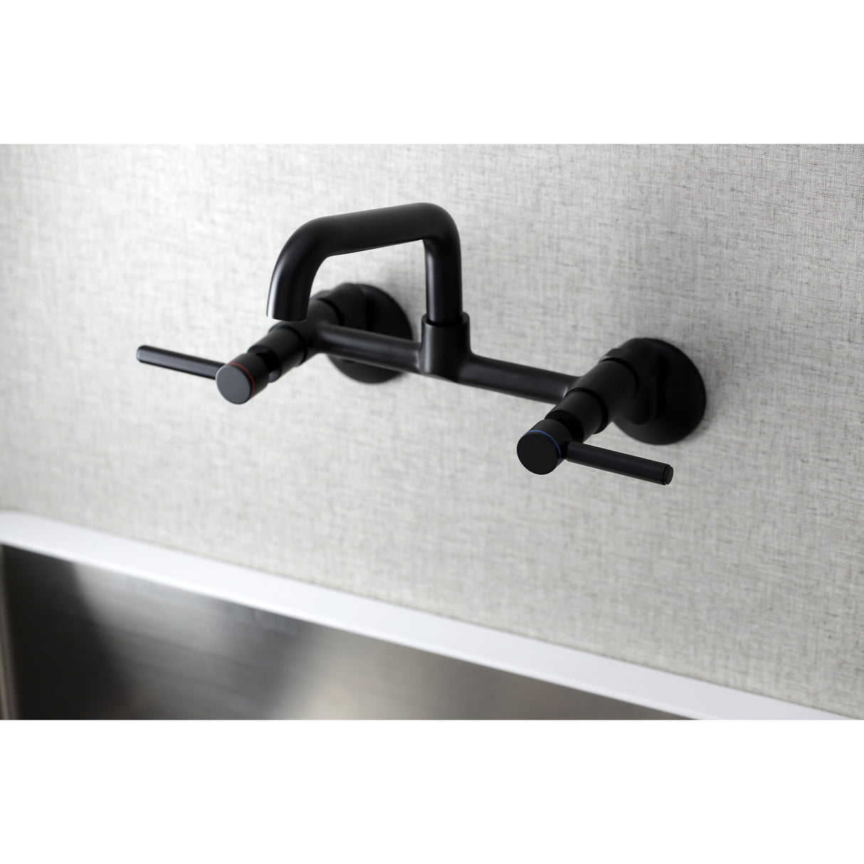 Kingston Brass KS823MB Concord Two-Handle Wall-Mount Kitchen Faucet, Matte Black