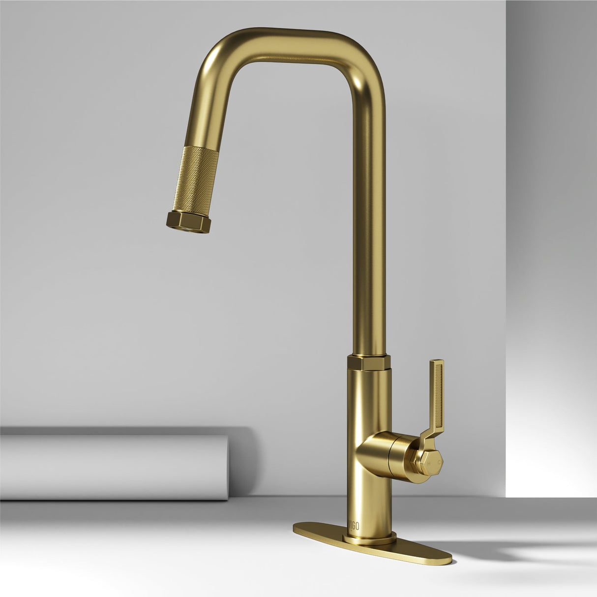 VIGO Hart Angular Kitchen Faucet with Deck Plate in Matte Brushed Gold VG02036MGK1