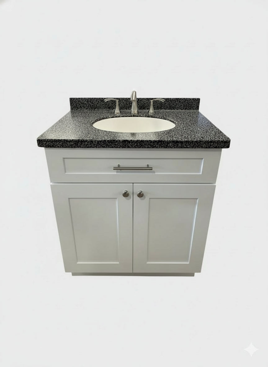 30" Cab-Tec Vanity + Bertch Solid Surface Top + Gerber Faucet