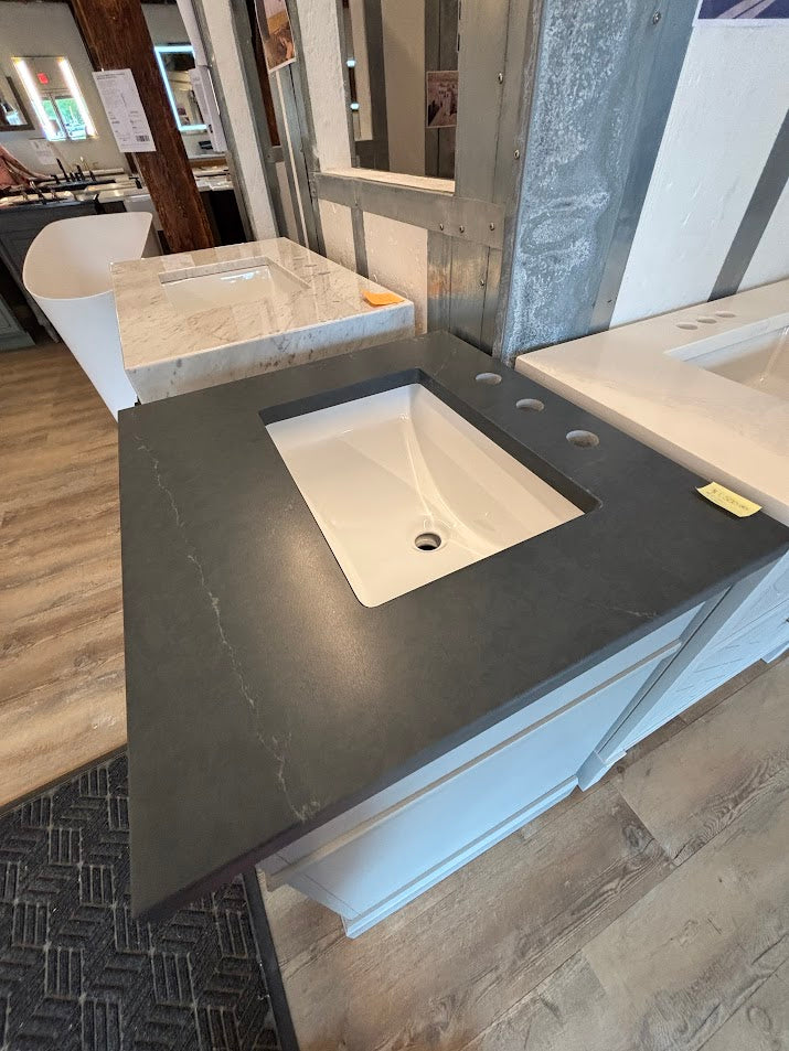 24" Avery Grey Vanity with 26" Charcoal Soapstone Quartz Top & White Basin