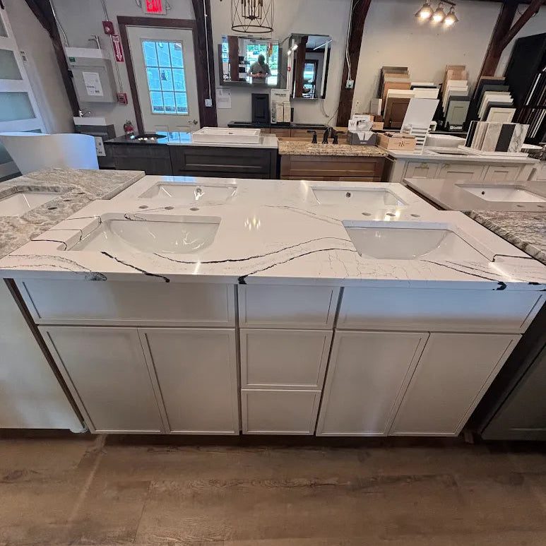 60" Shaker Dove Double Vanity by Cab-Tec – Solid Wood, Soft Close, Quartzite