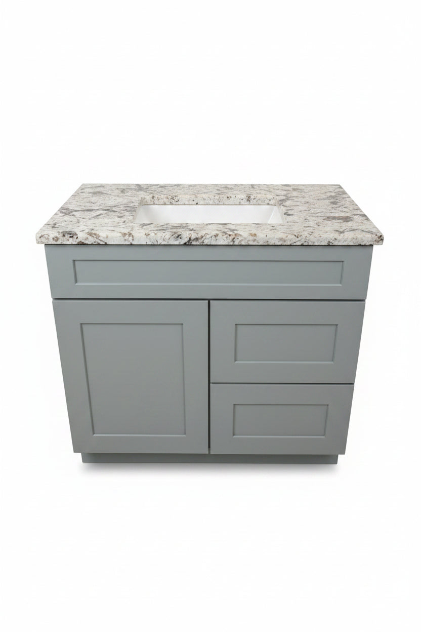 Cab-Tec 36" Shaker Moss Offset Vanity with Orion Granite Top