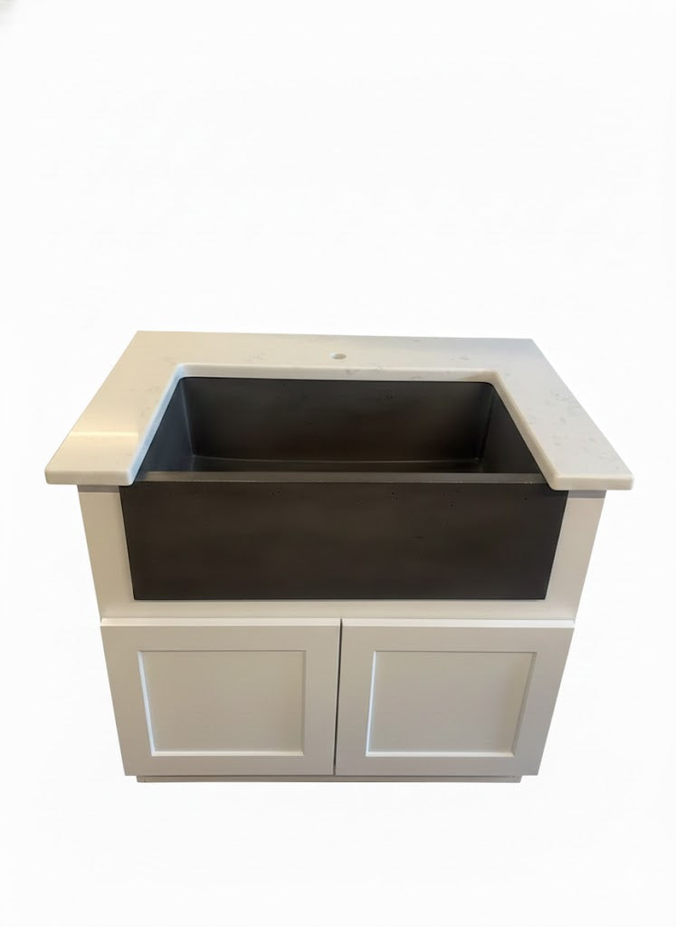 36" PoshHaus Farmhouse Laundry Vanity w/ Solid Wood Base & Quartz Top