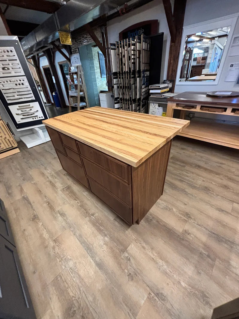 Modern 60" Walnut Kitchen Island with Butcher Block Top