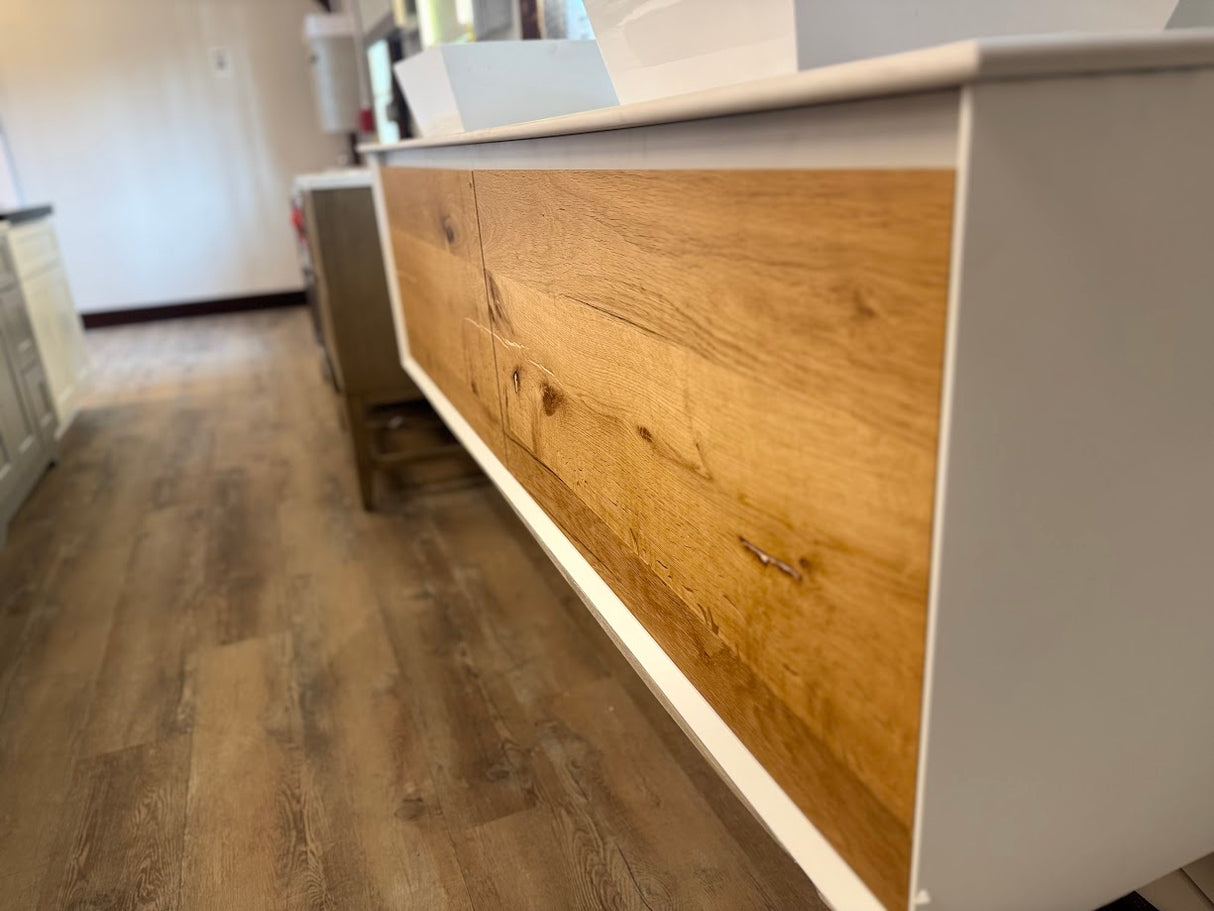 72" Modern Sleek Wall-Mount Vanity Set with White Vanity Top and Two Solid Surface Vessel Sinks