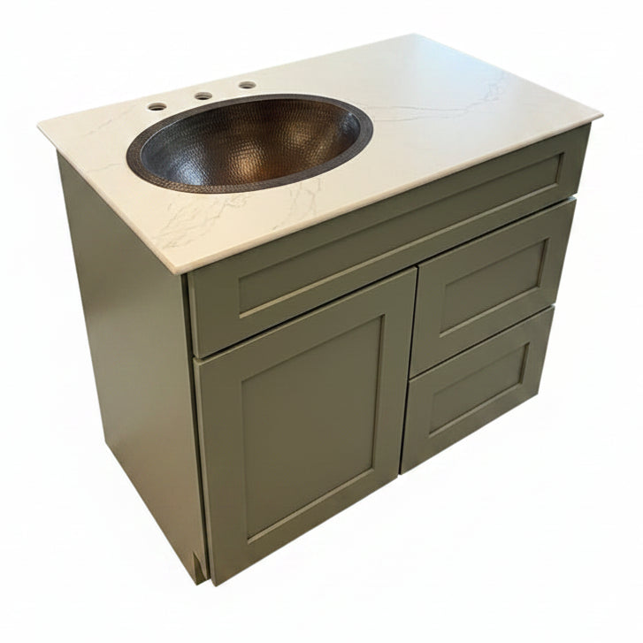 Cab-Tec 36" Shaker Moss Offset Vanity with Wilsonart Thinscape Top & Premier Copper Sink