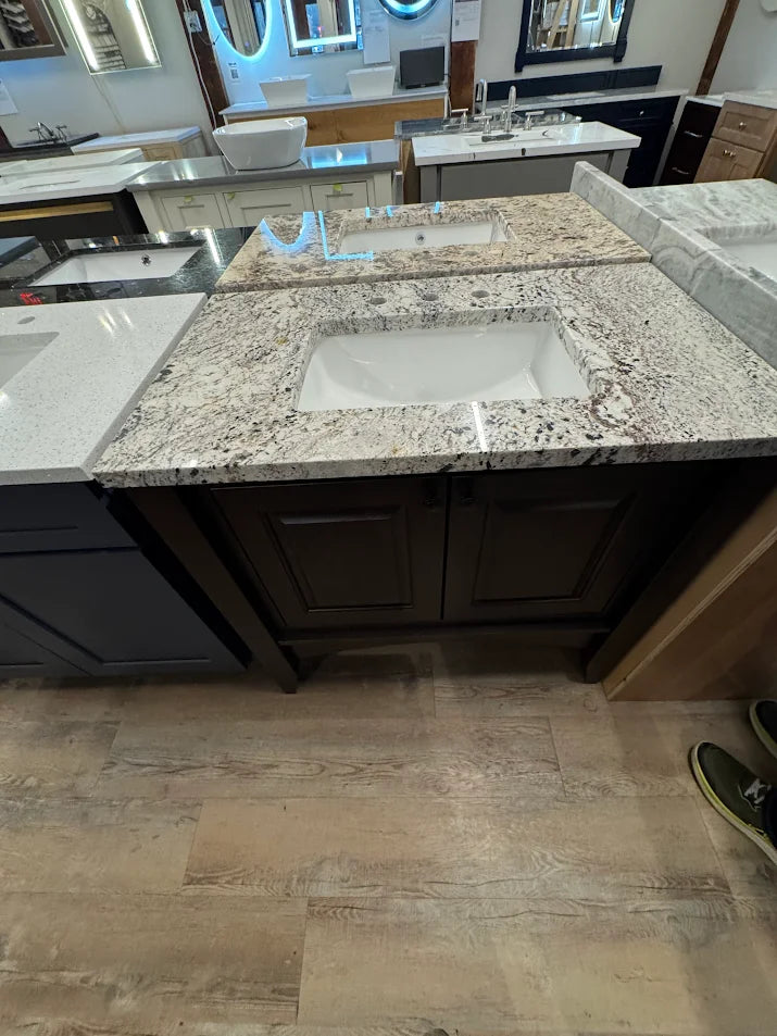 36" Versinti Stained Solid Wood Vanity with White Orion Granite Countertop