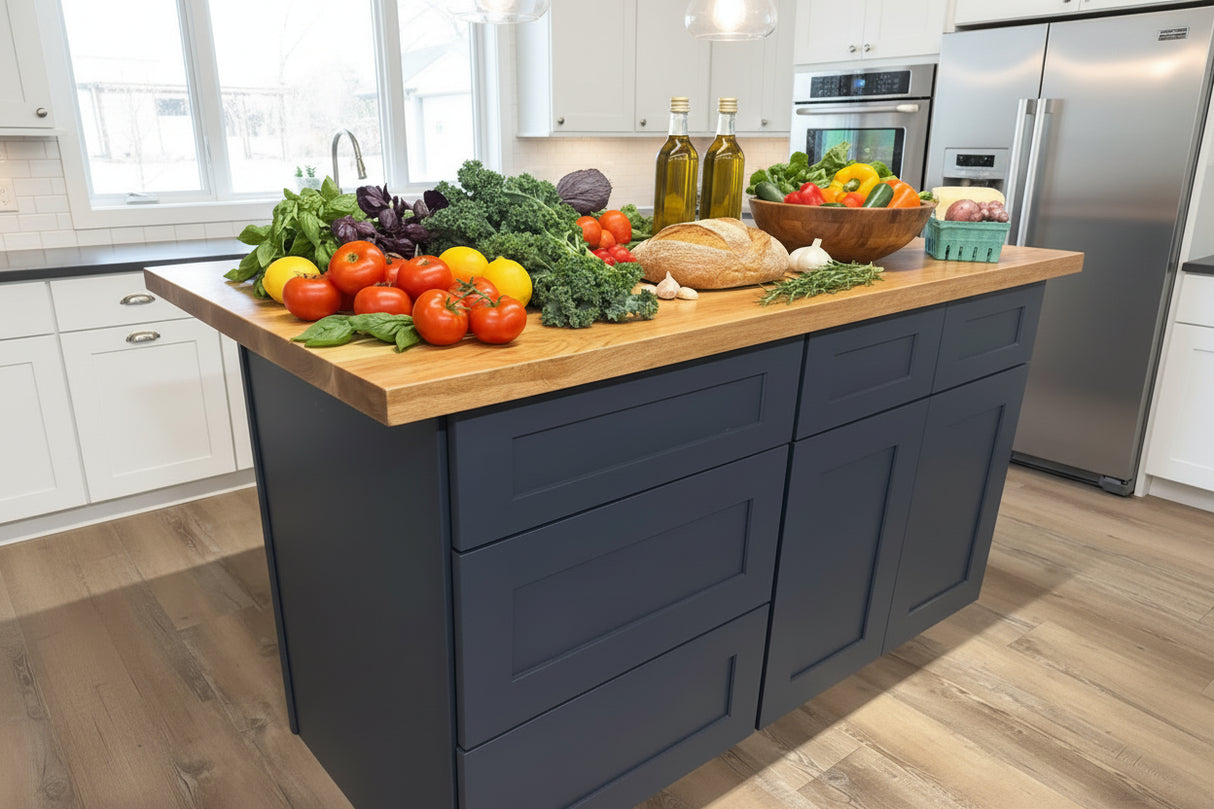 60” Navy Kitchen Island with Wood Top