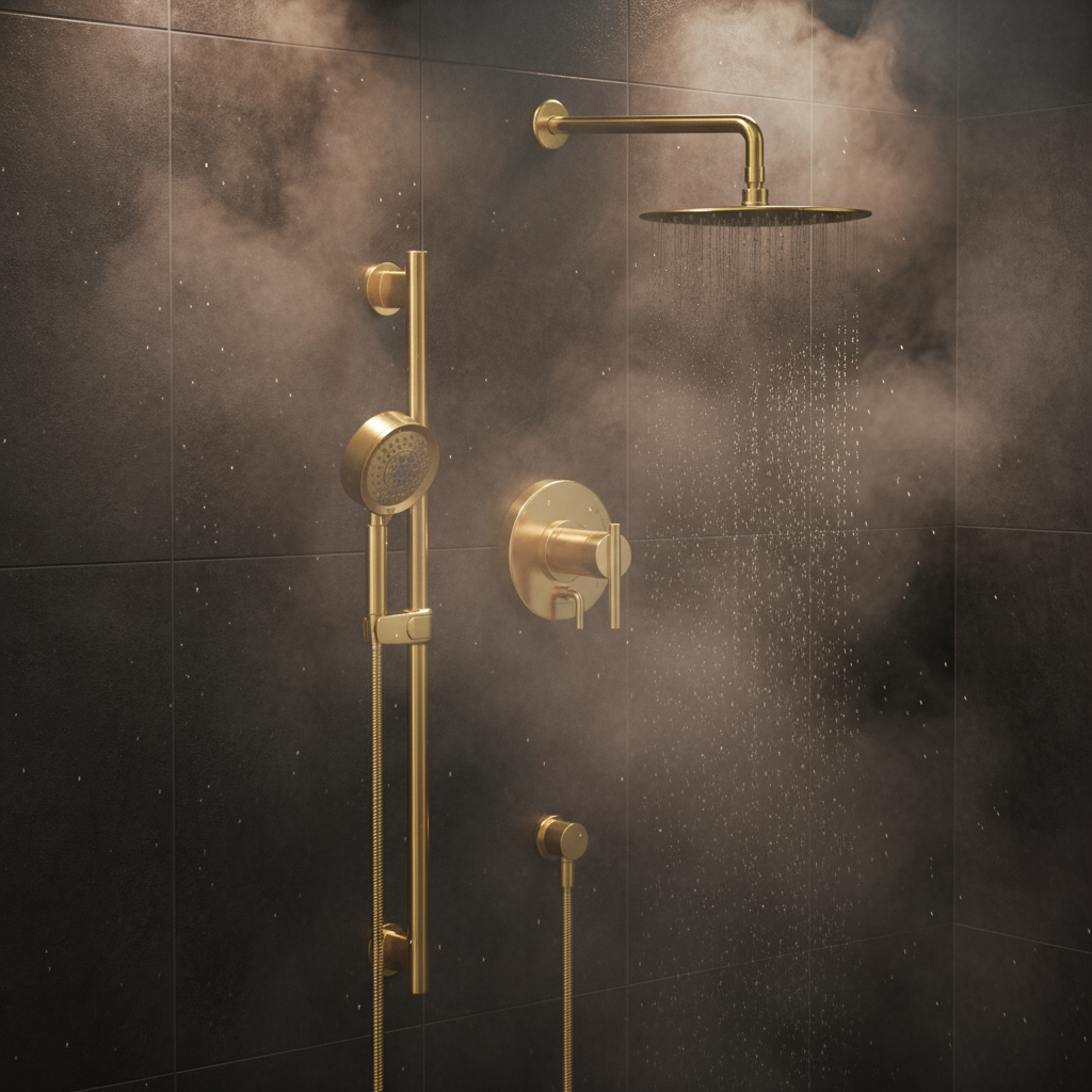 Gerber Parma Pressure Balance Shower Trim with Parma 5 Function Hand Shower and Drench 10" Showerhead and Versa Slide Bar Kit