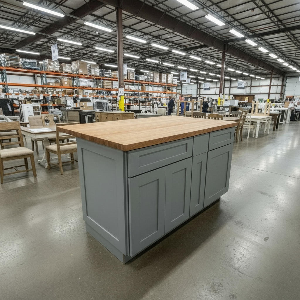 60" x 36" Solid Wood Gray Kitchen Island – John Boos 1.5" Cherry Top, Soft-Close Drawers, Full Storage Layout, 360° Furniture Finish