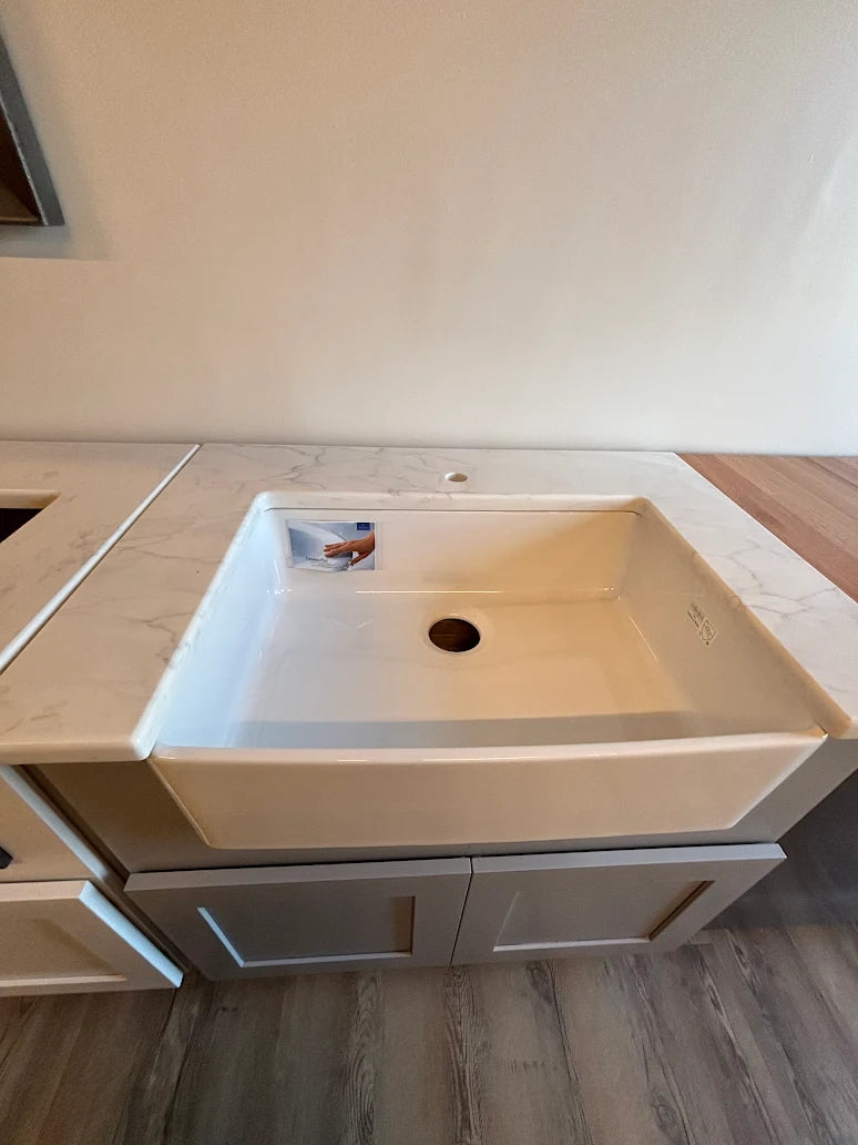 36" PoshHaus Farmhouse Laundry Vanity w/ Solid Wood Base & Quartz Top and Franke sink