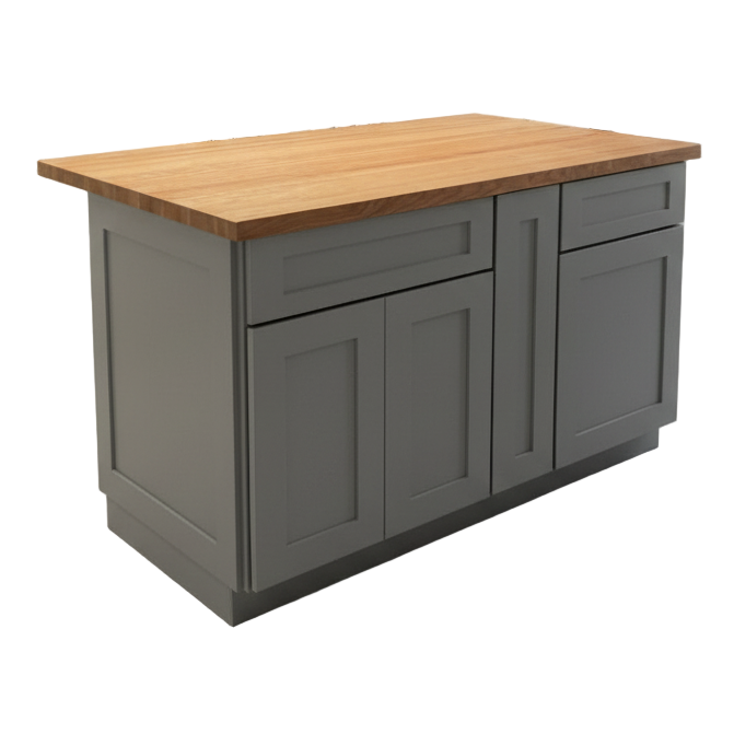 60" x 36" Solid Wood Gray Kitchen Island – John Boos 1.5" Cherry Top, Soft-Close Drawers, Full Storage Layout, 360° Furniture Finish